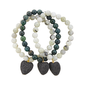 Stretch Bracelet - Assorted Gemstones with Black Lava Heart