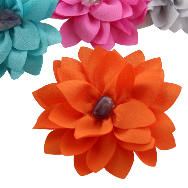 Chiffon Flower Hair Clips - Assorted Colors & Crystals
