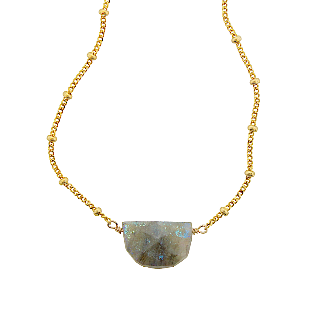 Half Moon Gemstone Necklace - Labradorite Large