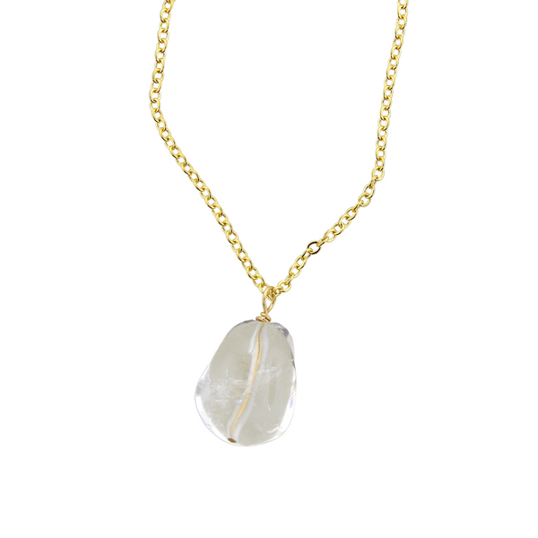 Crystal Drop Necklace-Crystal Quartz Tumbled Stone