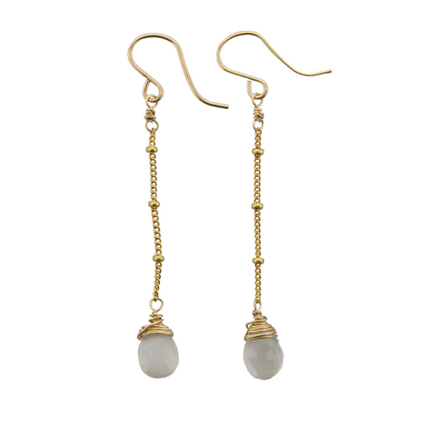 Gemstone Dangle Earrings - Light Cream Moonstone