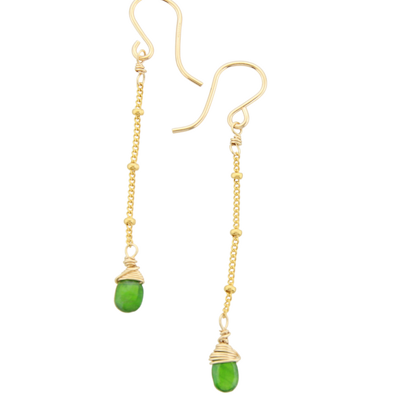 Gemstone Dangle Earrings - Green Garnet