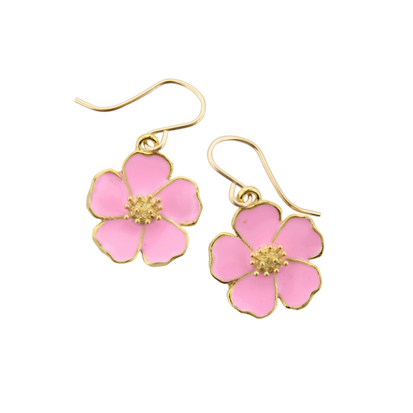 Enamel Flower Earrings - Pink