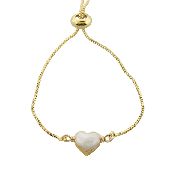 Enamel Heart Bracelet - Pearl White