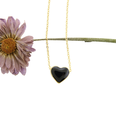 Floating Enamel Heart Necklace - Black