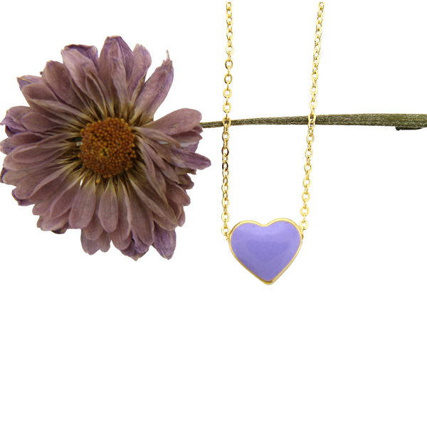 Floating Enamel Heart Necklace - Lilac