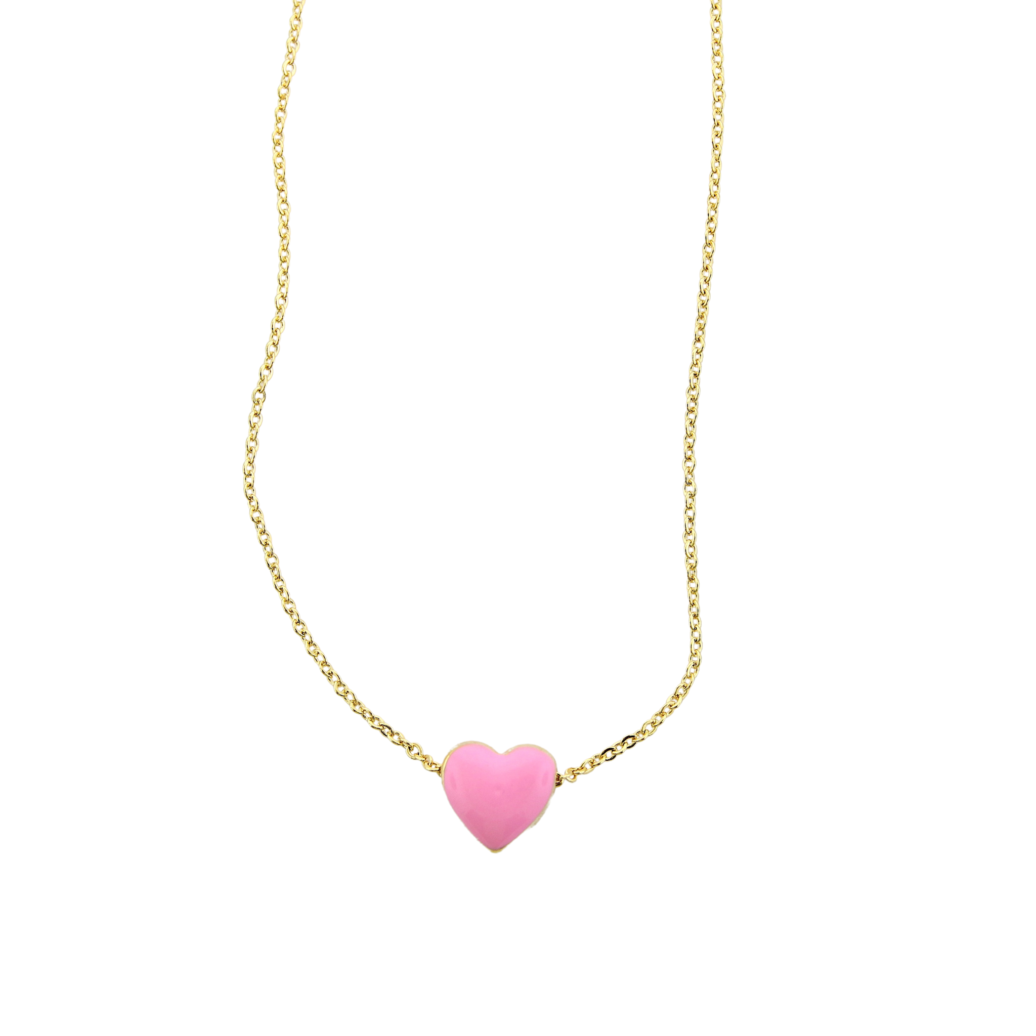 Floating Enamel Heart Necklace - Pink