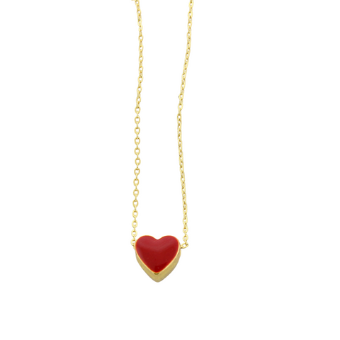 Floating Enamel Heart Necklace - Red