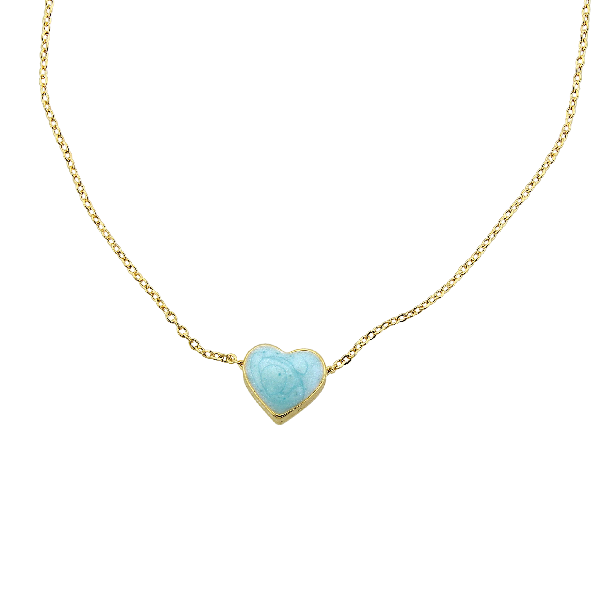 Floating Enamel Heart Necklace - Turquoise