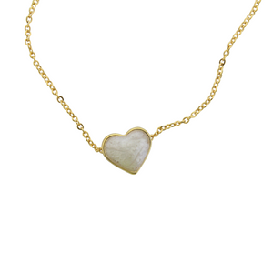 Floating Enamel Heart Necklace - Pearl White