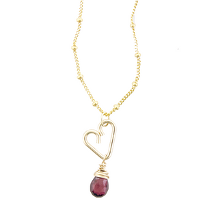 Heart Drop Necklace  - Garnet