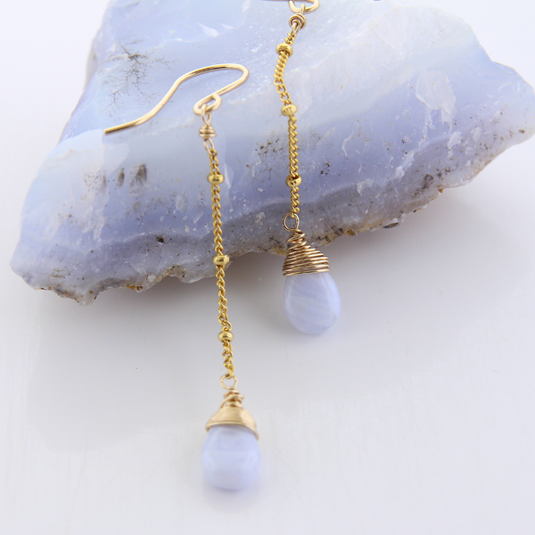 Gemstone Dangle Earrings - Blue Lace Agate