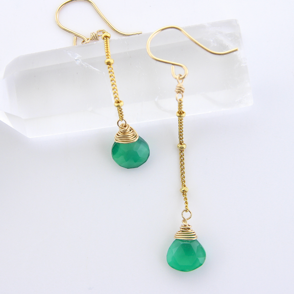 Gemstone Dangle Earrings - Green Onyx