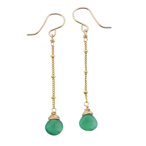 Gemstone Dangle Earrings - Green Onyx