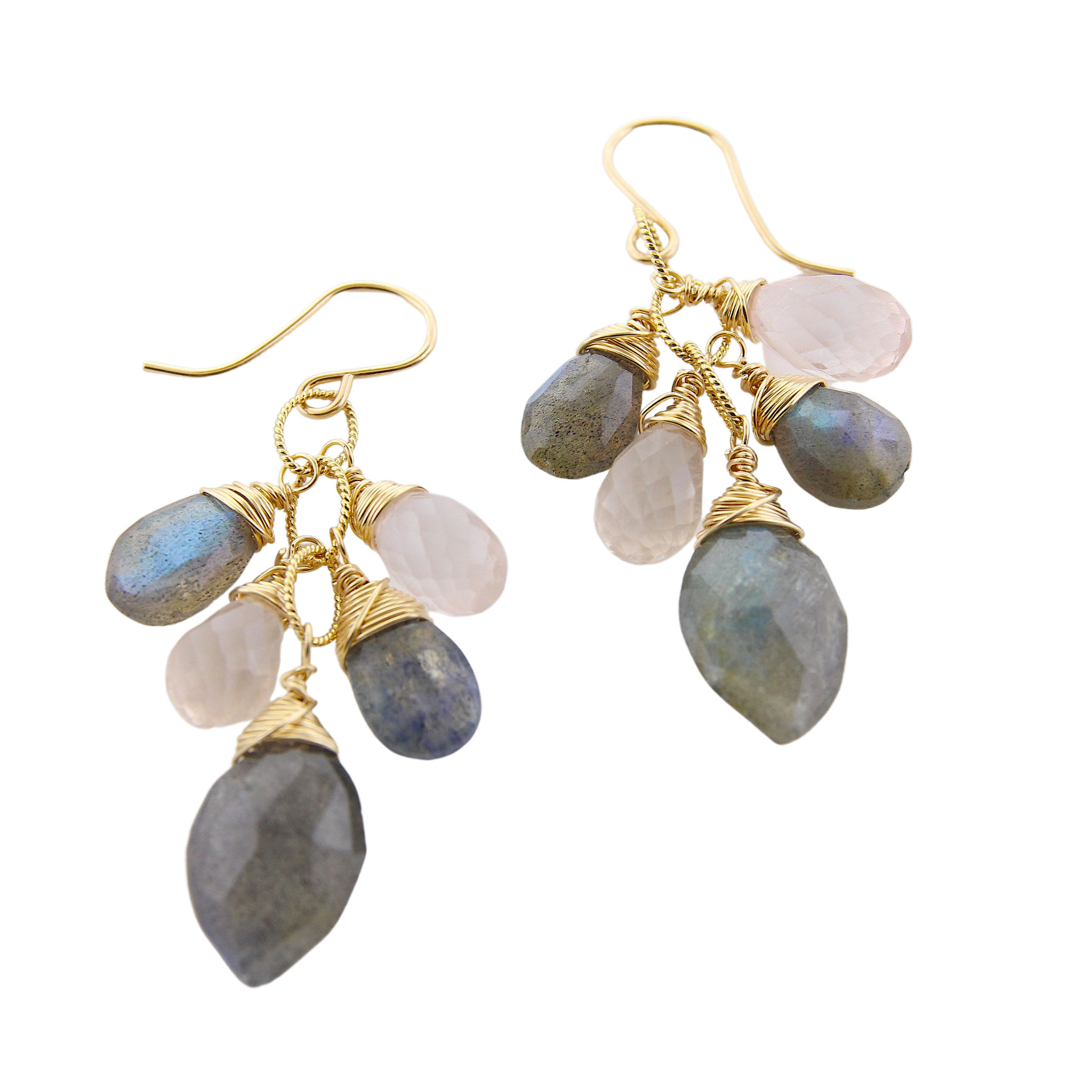 Gemstone Cluster Earrings - Labradorite & Rose Quartz
