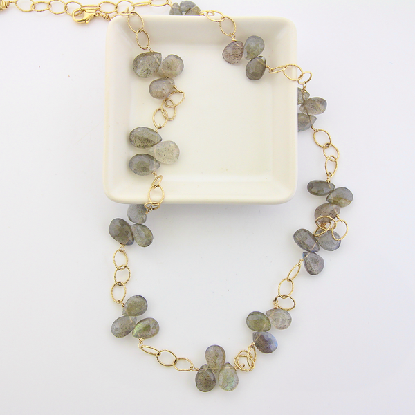 Gemstone Flower Necklace - labradorite