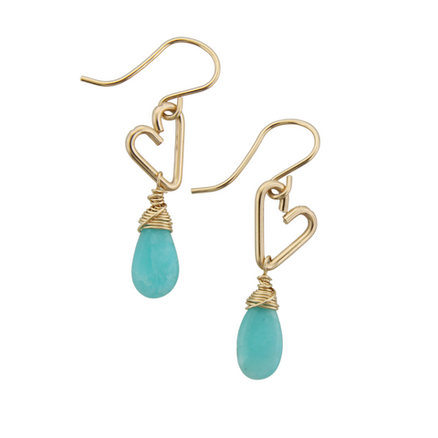 Heart Drop Bottle Earrings - Amazonite - Small