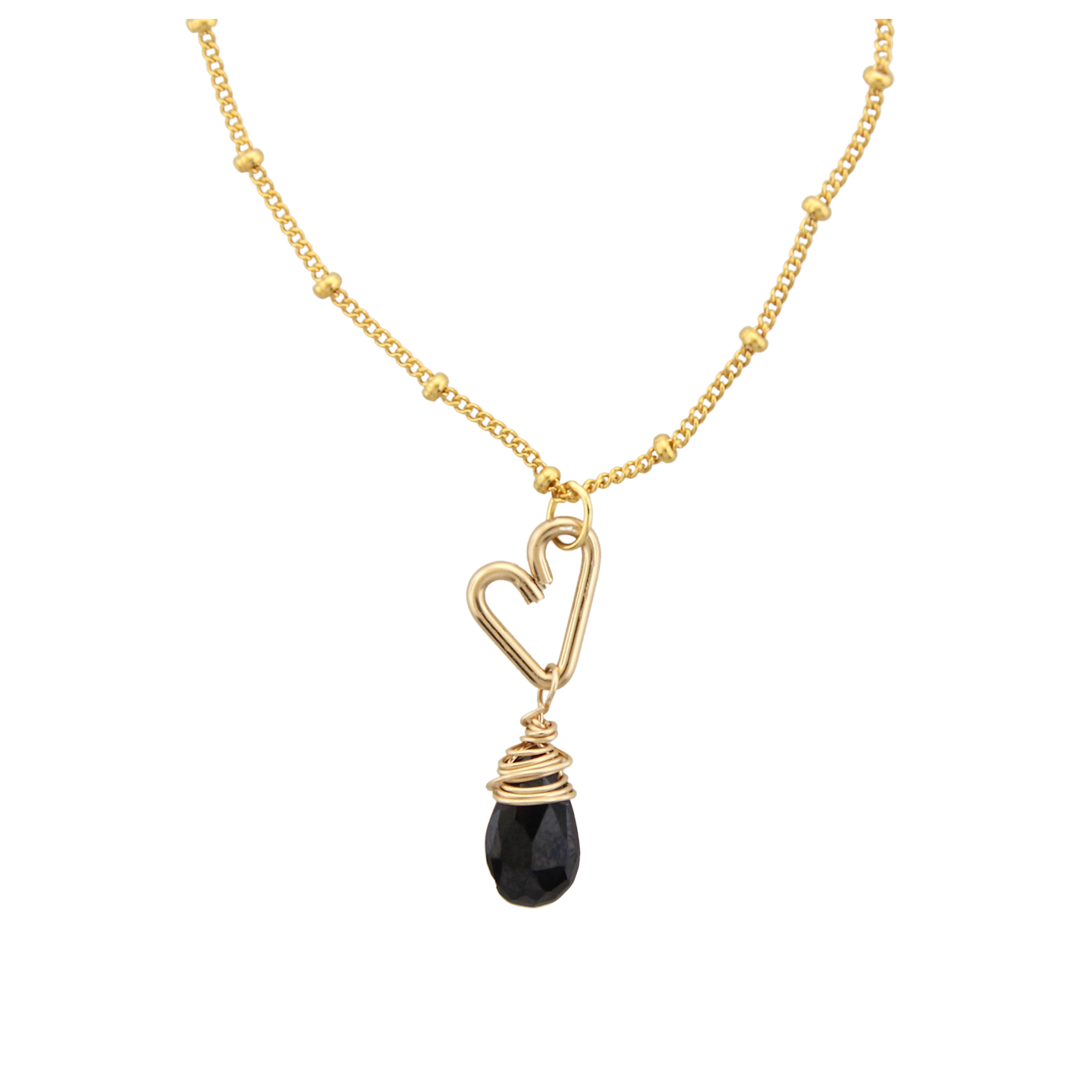 Heart Drop Necklace  - Black Onyx