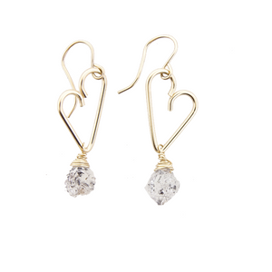 Heart Drop Earrings - Herkimer Diamond - Medium Size