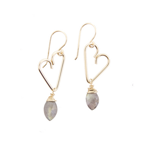 Heart Drop Earrings - Labradorite  - Medium Size