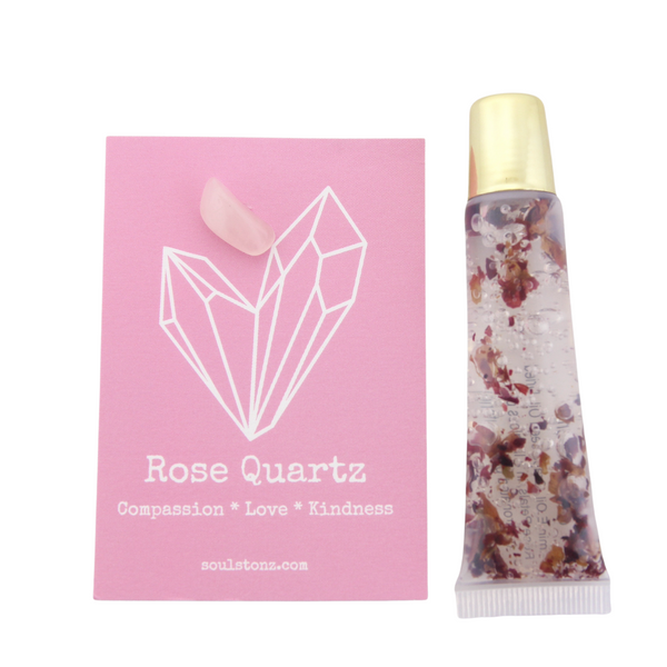 Rose Petal Lip Gloss & Rose Quartz Affirmation Card