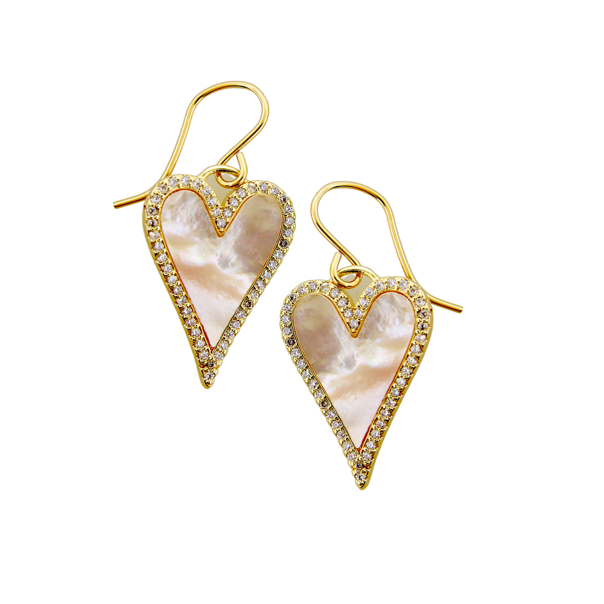 Mother of Pearl & CZ Heart Earrings