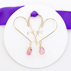 Heart Hoops - Medium Pink Quartz