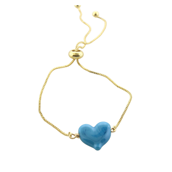 Murano Glass Heart Adjustable bracelet - Blue