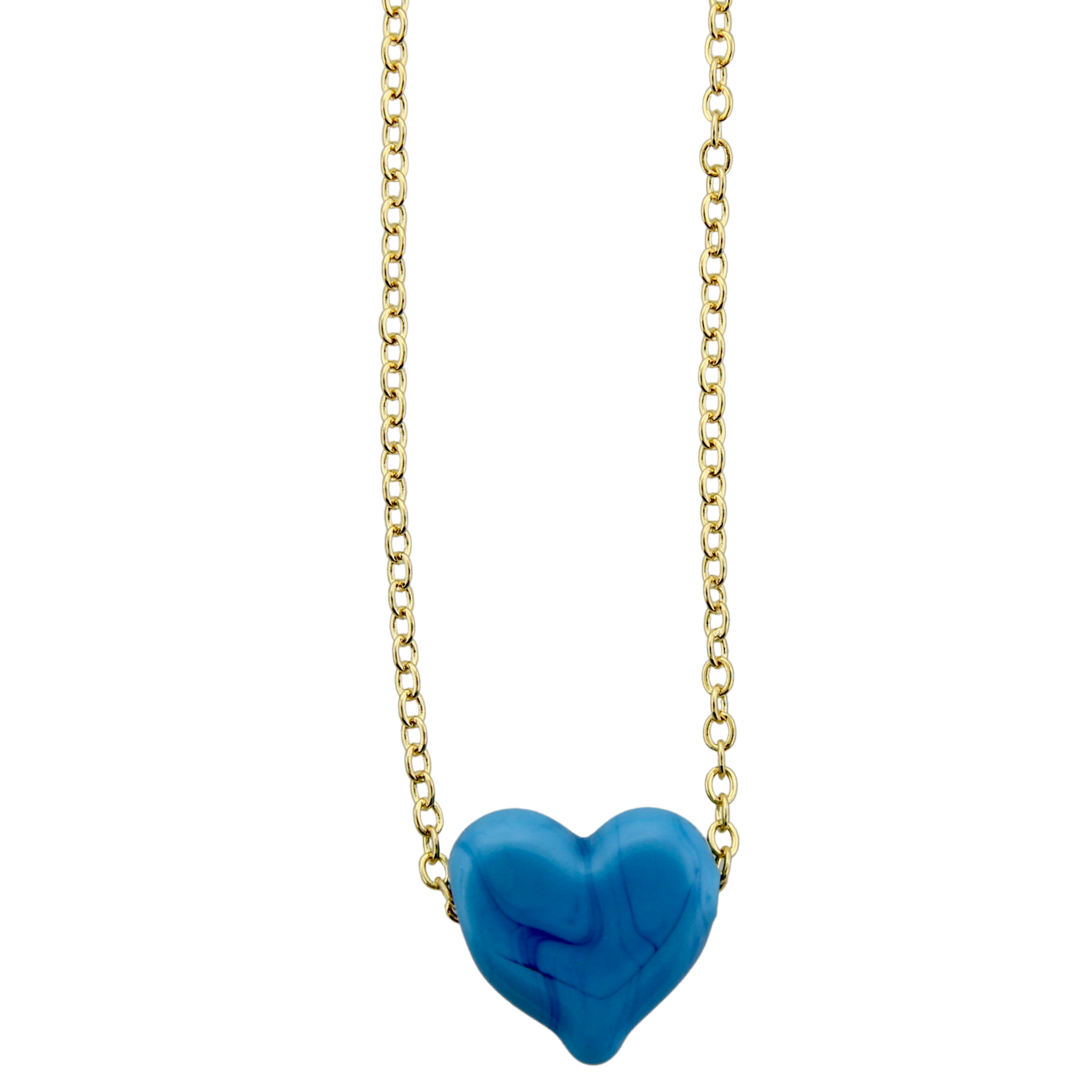 Murano Glass Heart Necklace - Blue
