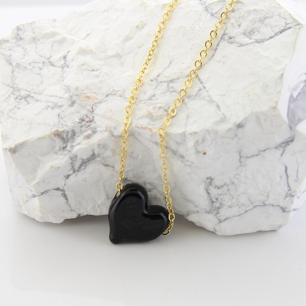 Murano Glass Heart Necklace - Black