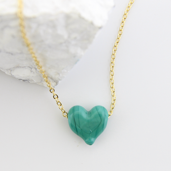 Murano Glass Heart Necklace - Green