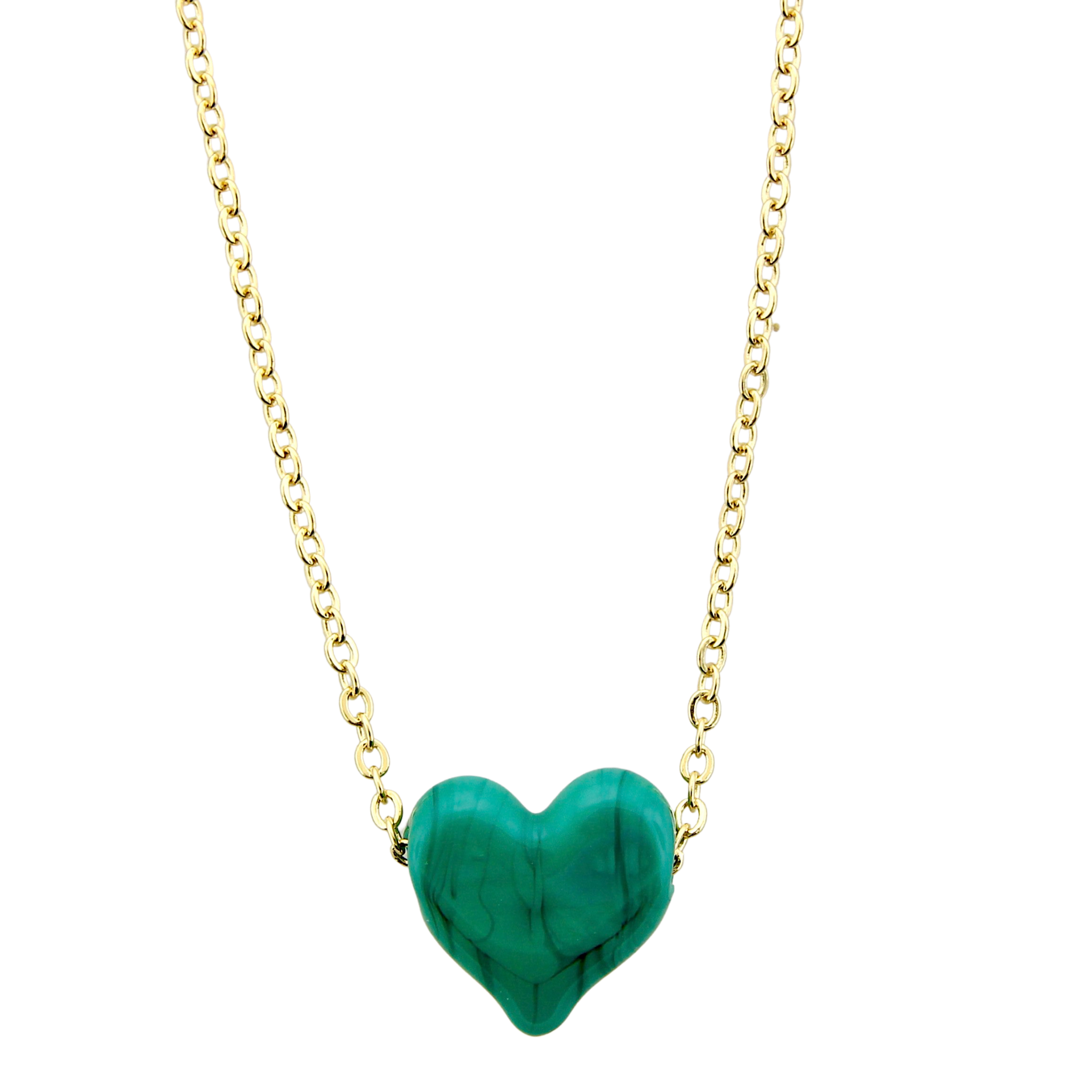 A thin silver chain with a green heart pendant – buy at Poison Drop online  store, SKU 41151.