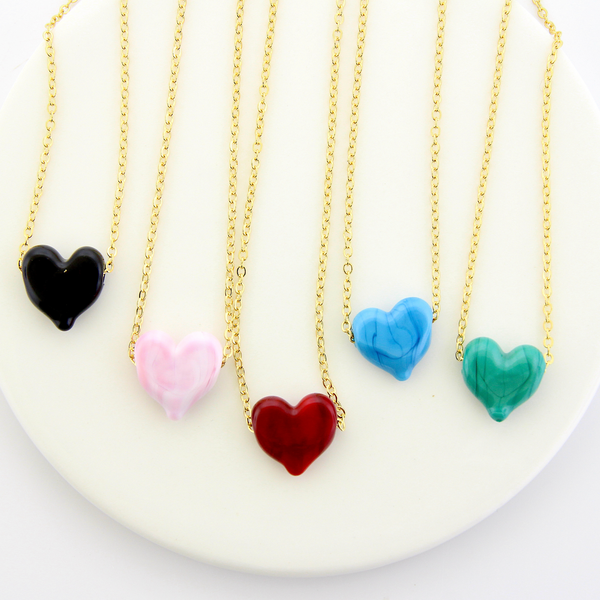 Murano Glass Heart Necklace - Pink