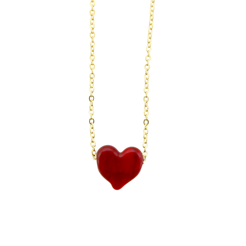 Murano Glass Heart Necklace - Red