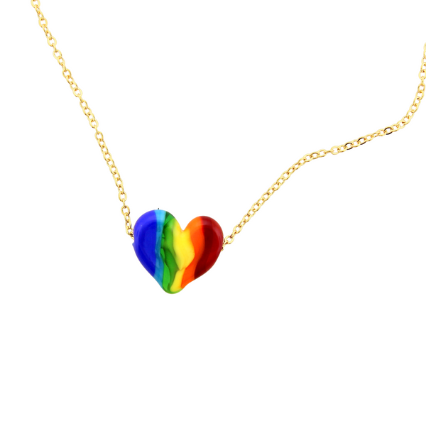 Murano Glass Heart Necklace - Rainbow