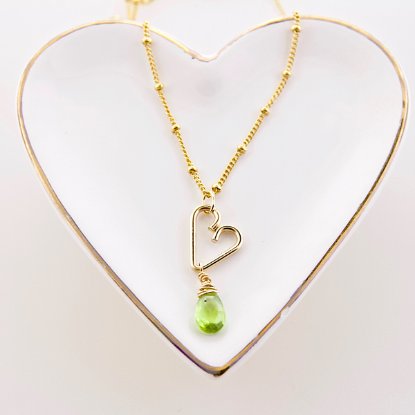 Heart Drop Necklace  - Peridot