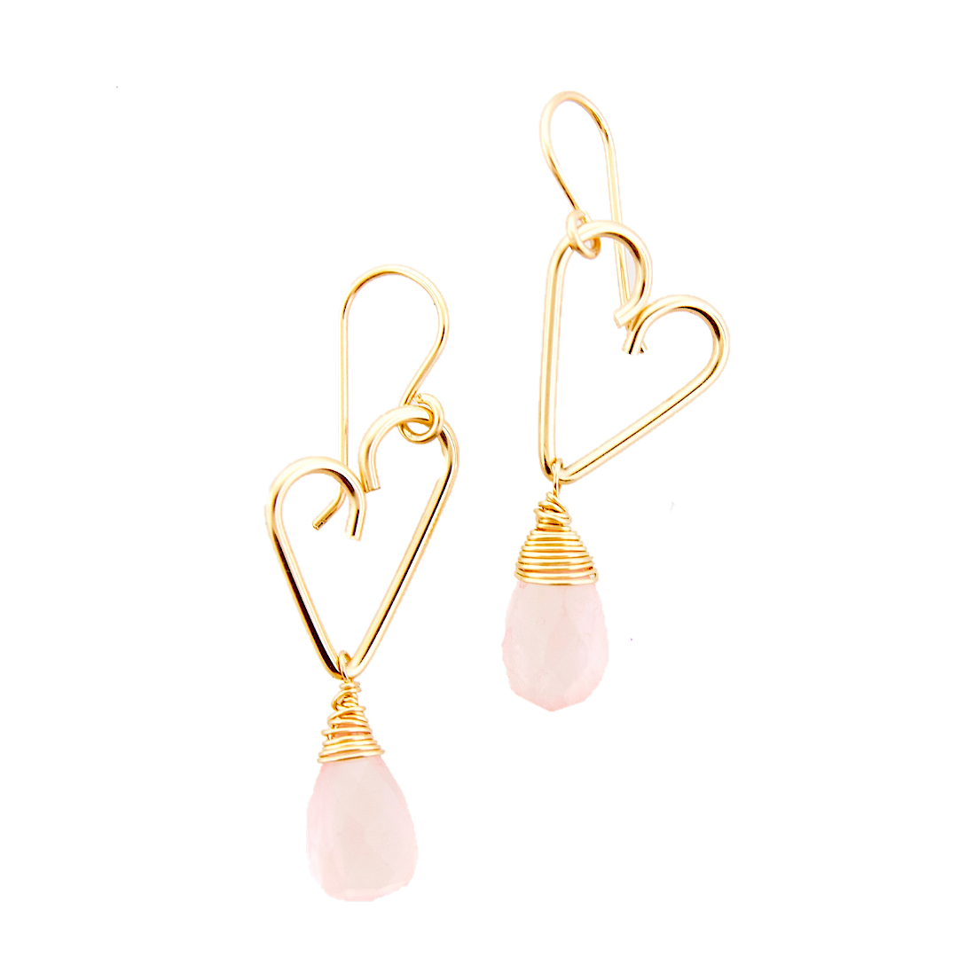 Heart Drop Earrings - Rose Quartz - Medium Size