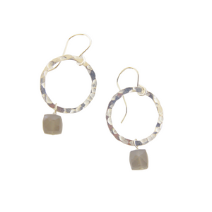 Hammered Silver Circle Earrings - Labradorite Small