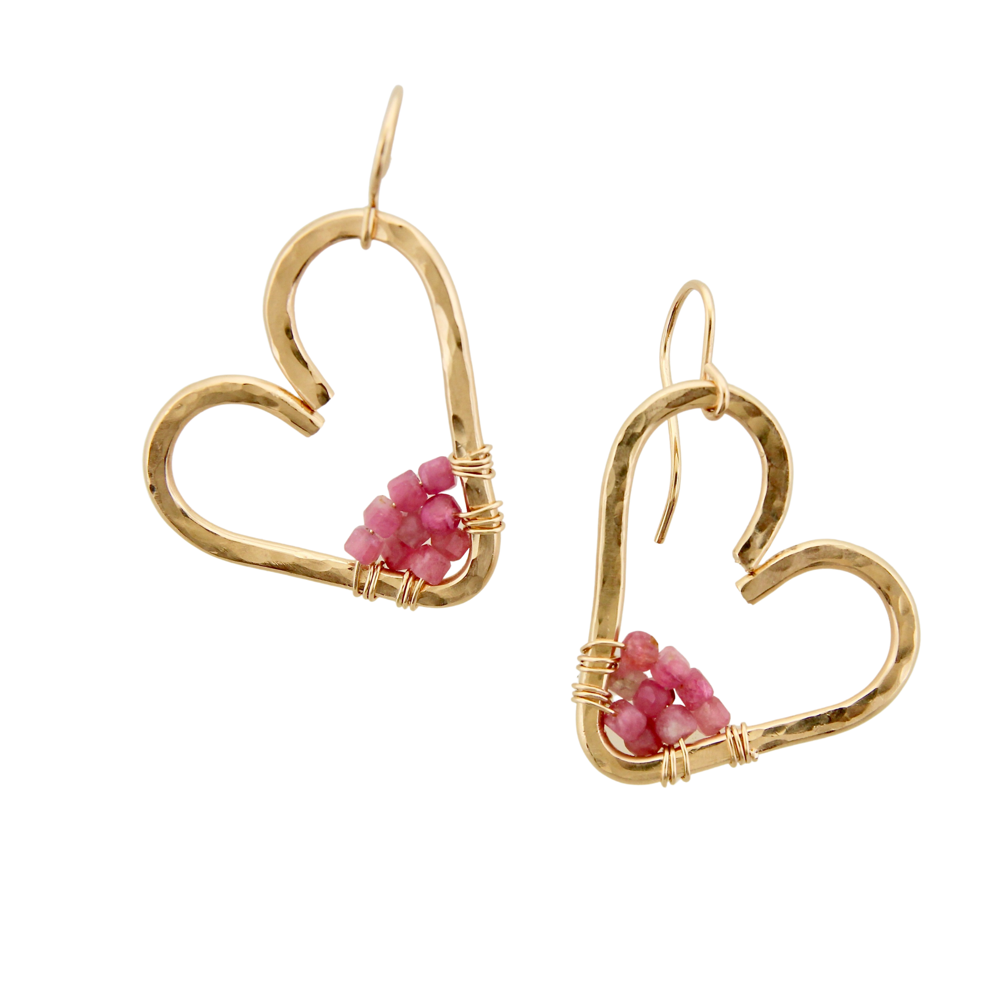 Hammered Heart Earrings - Small Pink Tourmaline
