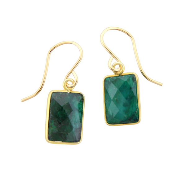 Vermeil Encased Gemstone Earrings - Emerald
