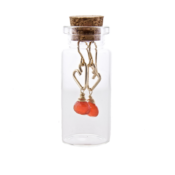 Heart Drop Bottle Earrings - Carnelian - Small