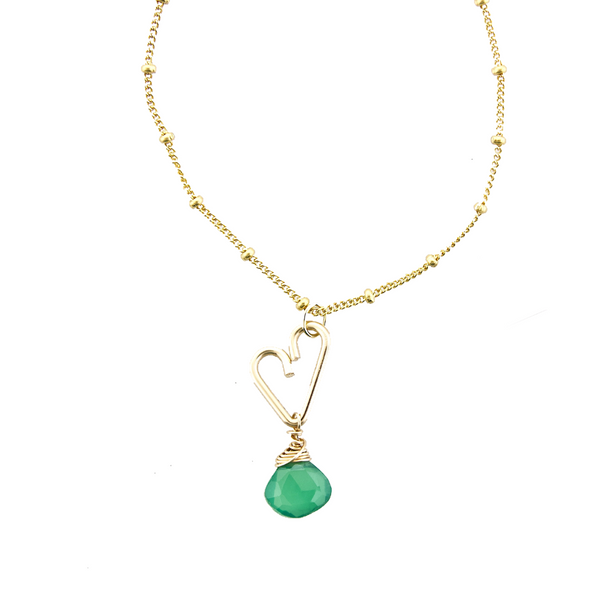 Heart Drop Necklace  - Green Onyx