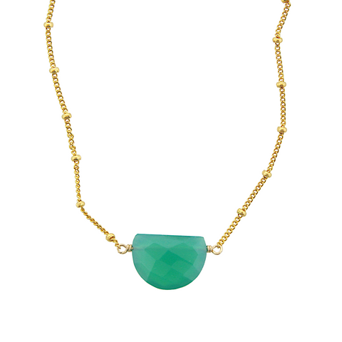 Half Moon Gemstone Necklace - Green Onyx