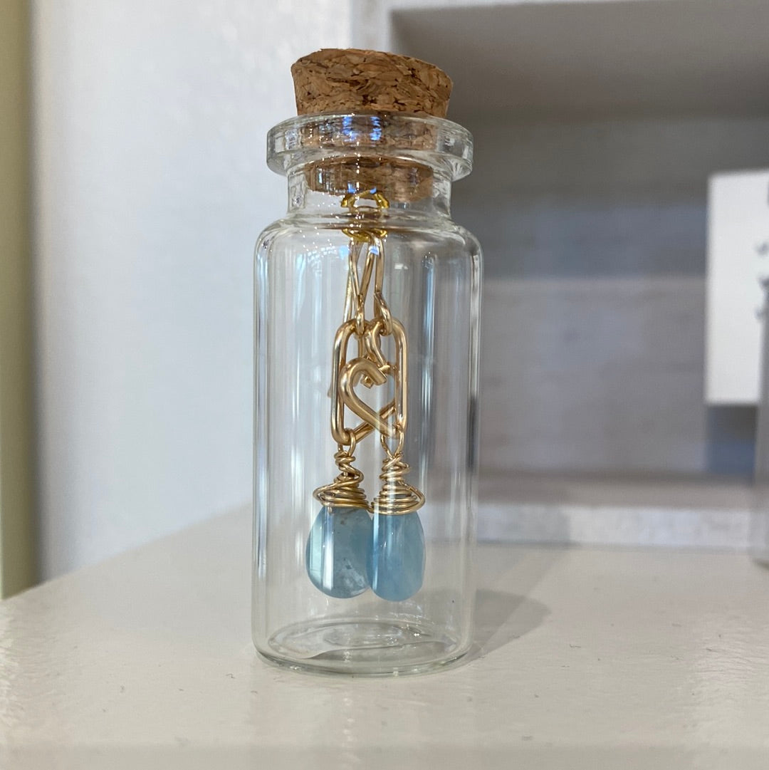Heart Drop Bottle Earrings - Aquamarine - Small