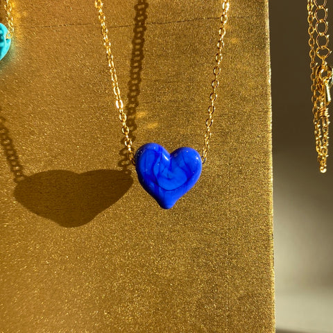 Murano Glass Heart Necklace - True Blue