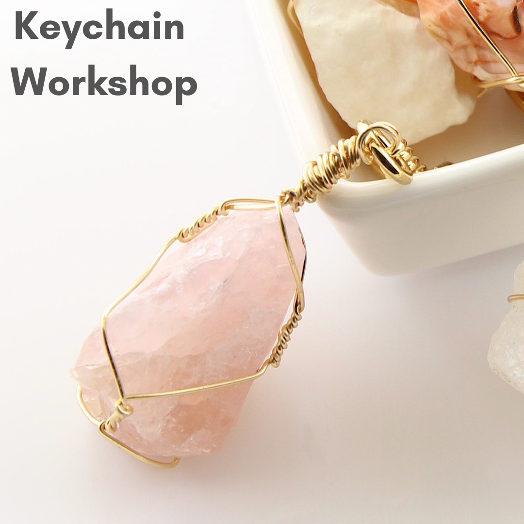 Keychain Workshop: Make your own Rose Quartz Key Chain. Feb 14th., 6-7pm
