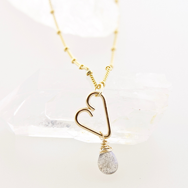 Heart Drop Necklace  - Labradorite