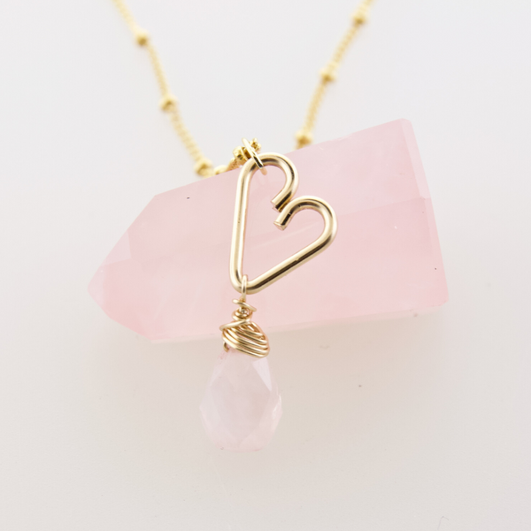 Heart Drop Necklace  - Rose Quartz