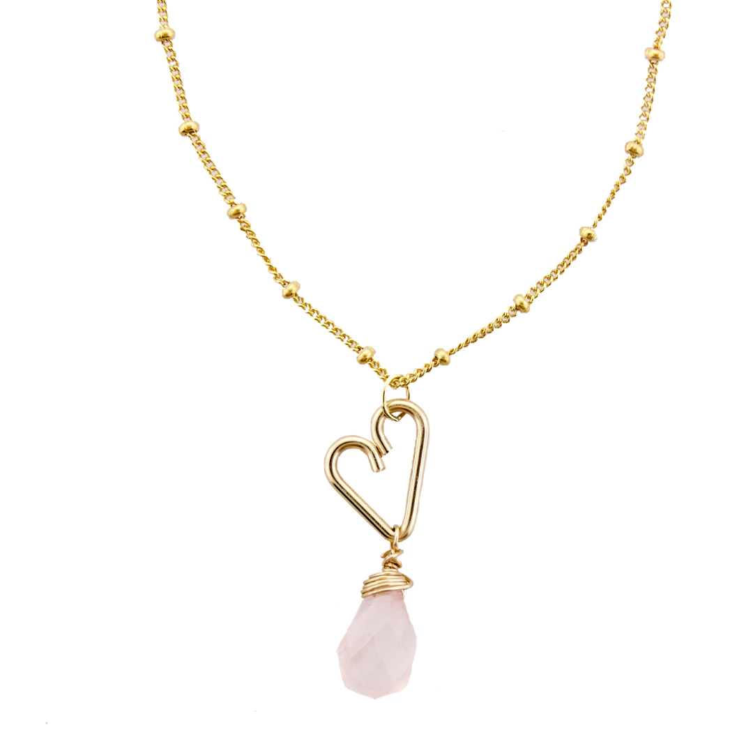 Heart Drop Necklace  - Rose Quartz