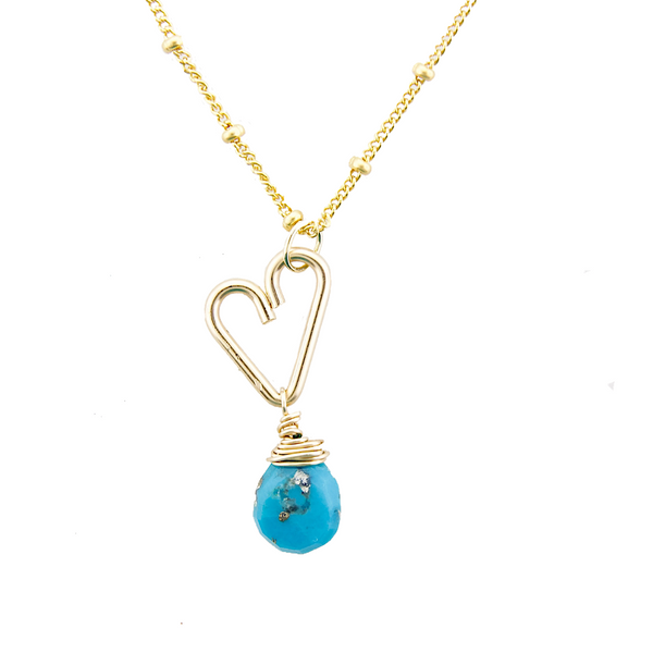 Heart Drop Necklace  - Turquoise